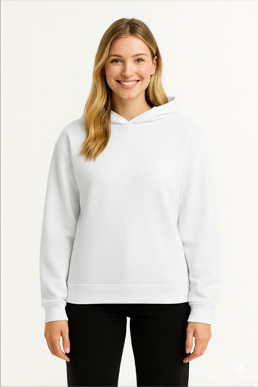 SUDADERA PREMIUM CON GORRO BLANCA