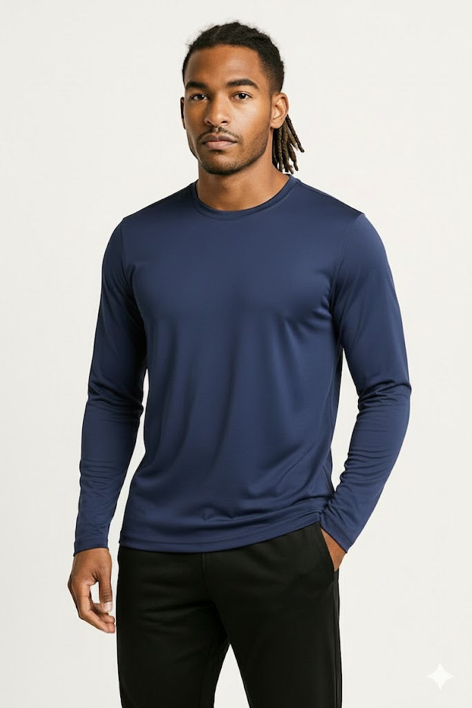 PLAYERA DEPORTIVA MANGA LARGA AZUL MARINO